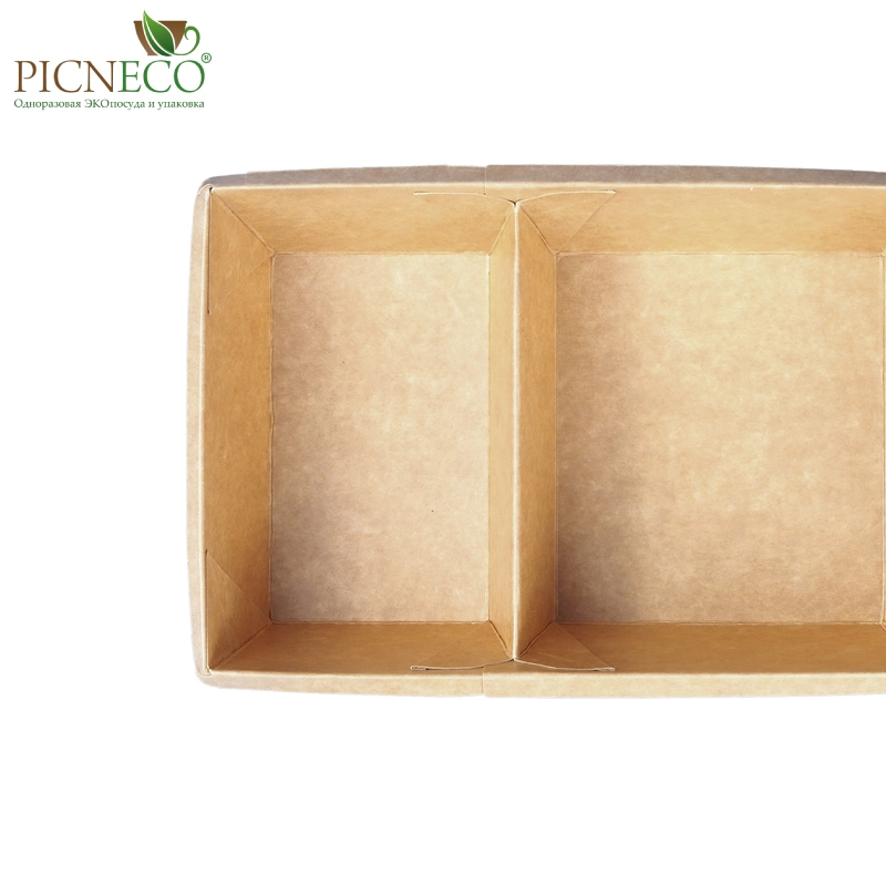 товар Контейнер 2-х секционный бумажный 800мл, крафт, серия OneClick, (крышка отдельно) OKS080